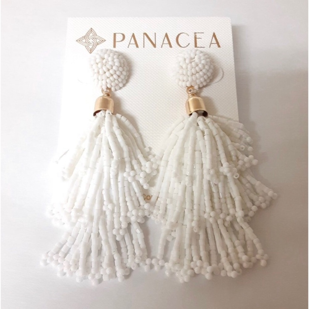 Panacea White Beaded Tassel Earrings
